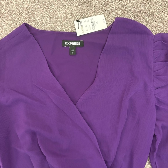 Express Women's Tie Waist Top Size XS Purple V-Neck Faux Wrap Lined NWT $54 - Picture 7 of 16